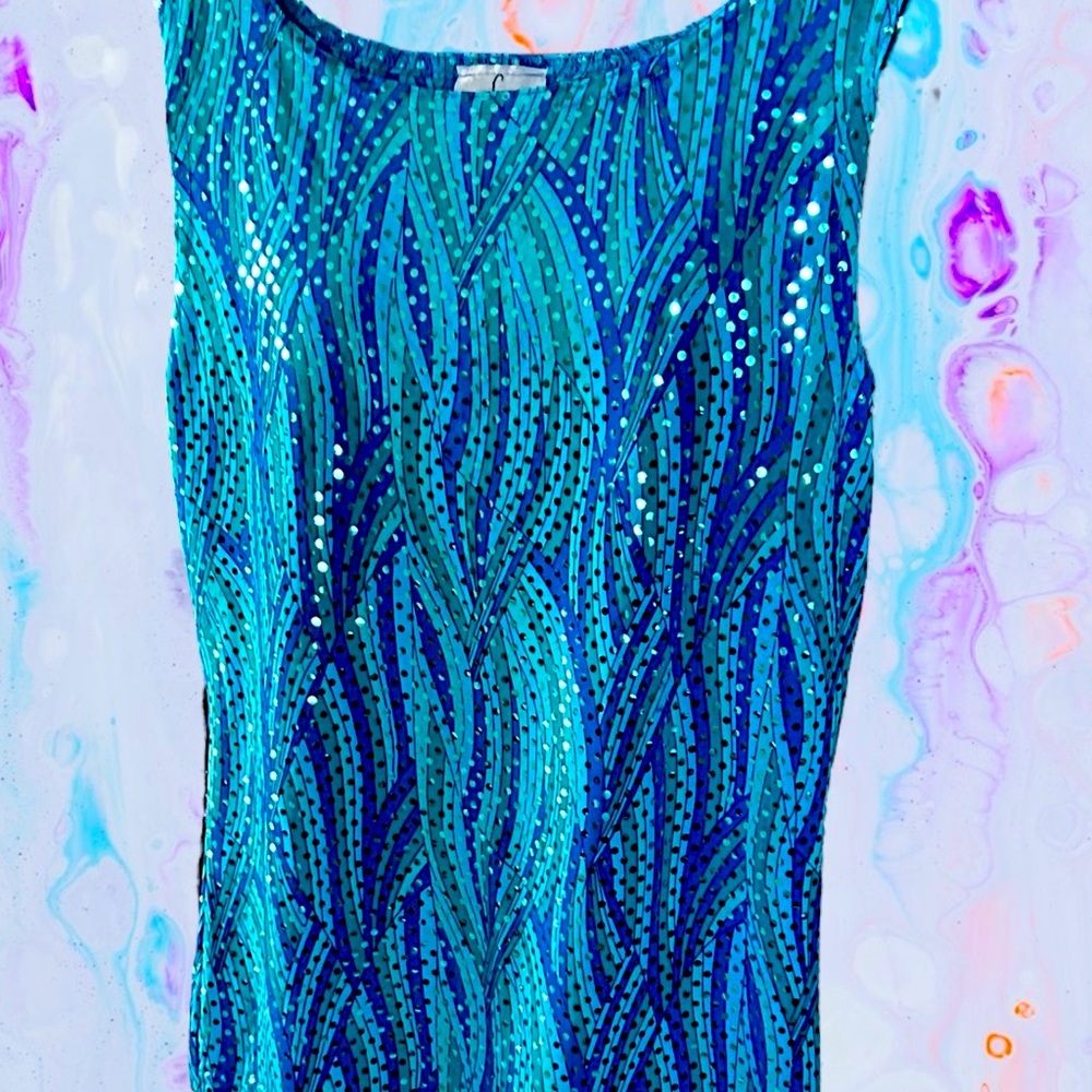 CESEM Turquoise Sequin Sleeveless Top. Lightweight. Size: Large. $18.
